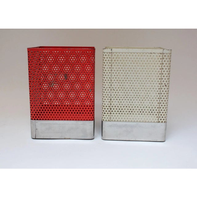 1960s Set of Two Vintage White and Cream Perforated Wastebaskets After Mathieu Matégot For Sale - Image 5 of 12