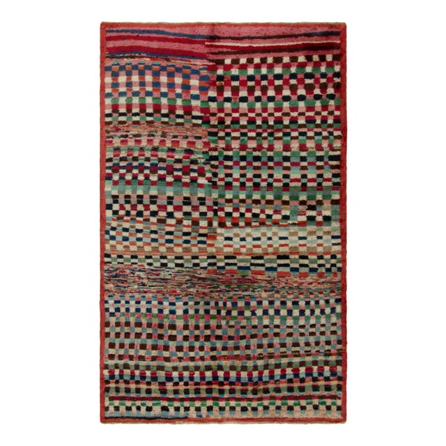 1960s Vintage Mid-Century Modern Rug in Red, Green Geometric Pattern For Sale In New York - Image 6 of 6