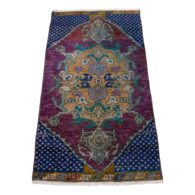 Distressed Low Pile Turkish Petite Rug Hand Knotted Entry Mat - 17'' X 31'' For Sale - Image 4 of 13