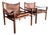 Mid Century Arne Norell Sirocco Rosewood and Brown Leather Safari Chair Pair For Sale