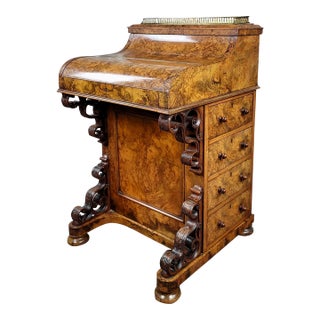 19th Century Carved Burlwood Davenport Desk -C1860s For Sale