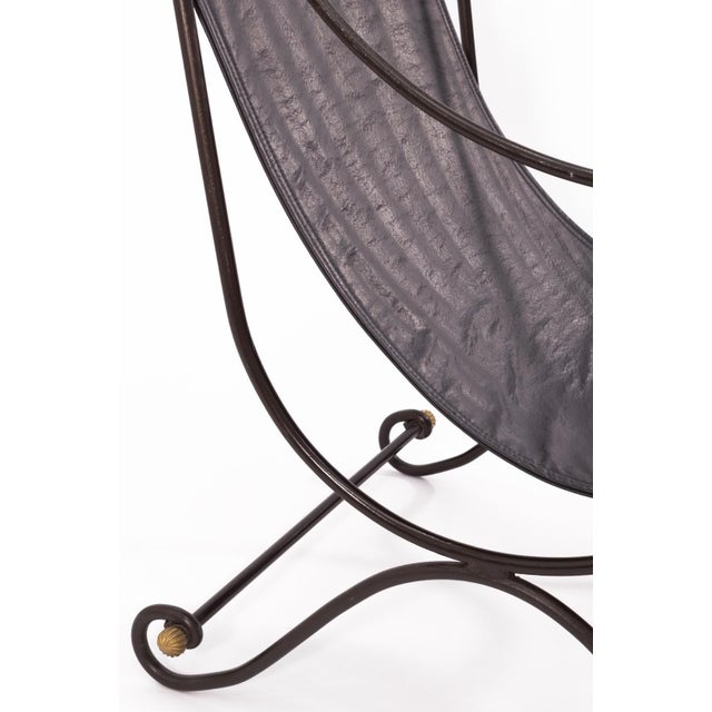 Black David Hicks Campache Style Wrought Iron and Leather Sling Back Chair For Sale - Image 8 of 8