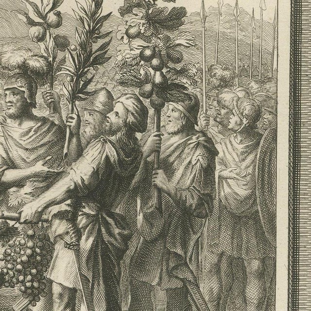 Pieter Mortier, Quails in the Camp and the Spies Return from Canaan, 1700, Engraving For Sale - Image 4 of 12