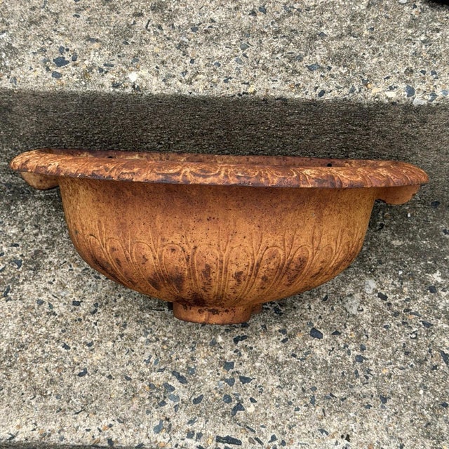 Classical Roman Late 20th Century French Classical Style Cast Iron Half Round Urn Wall Mounted Garden Planter Pot For Sale - Image 3 of 15