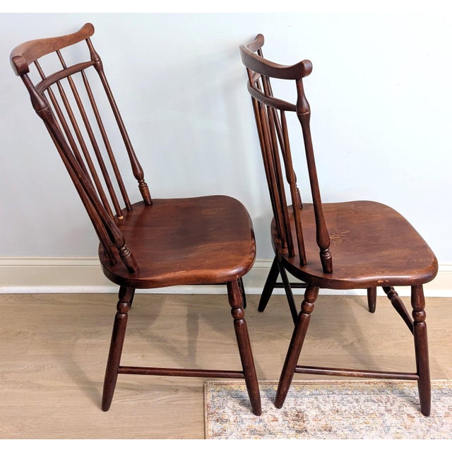 Mid 20th Century Vintage S. Bent & Brothers Maple Windsor Chairs Duxbury Colonial Style - A Pair For Sale - Image 5 of 12