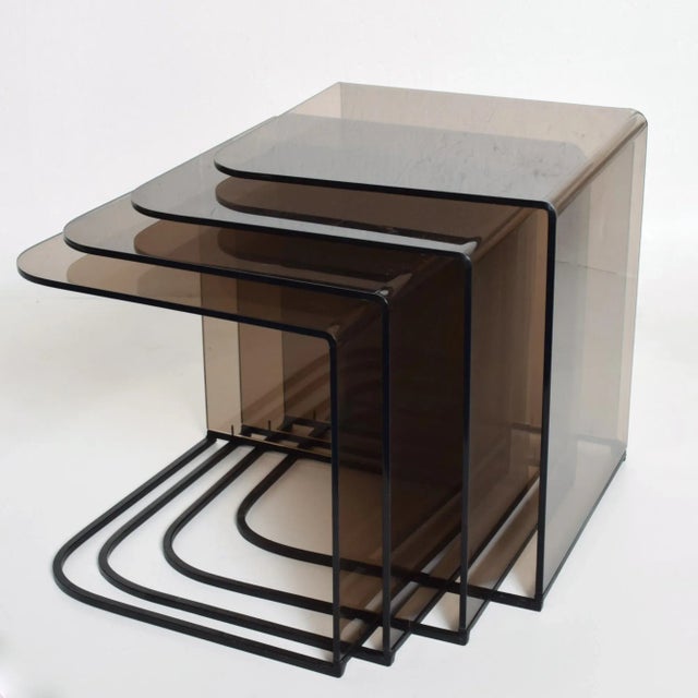 1970s Set of Four Nesting Tables in Satin Black Metal & Smokey Gray For Sale In San Diego - Image 6 of 13