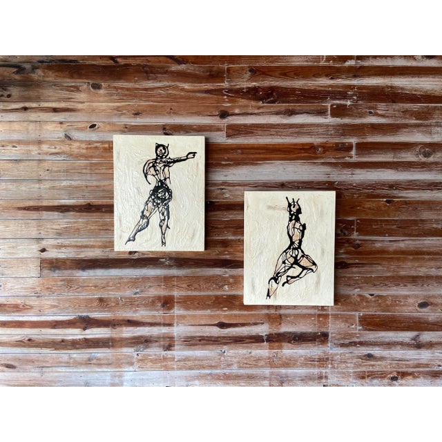 Vintage Modern textural nude figure paintings. Beautiful lines on these figures with strong line weights and continuous...