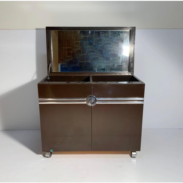 Pierre Cardin / Willy Rizzo / Milo Baughman Bar Cabinet on Castors For Sale - Image 9 of 14