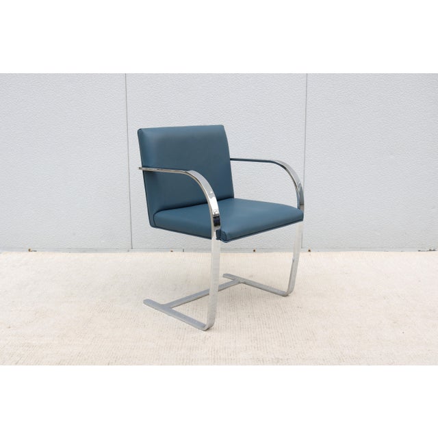 Ludwig Mies Van Der Rohe Brno Flat Bar Chair in Indigo Blue Vinyl by Gordon For Sale - Image 9 of 18