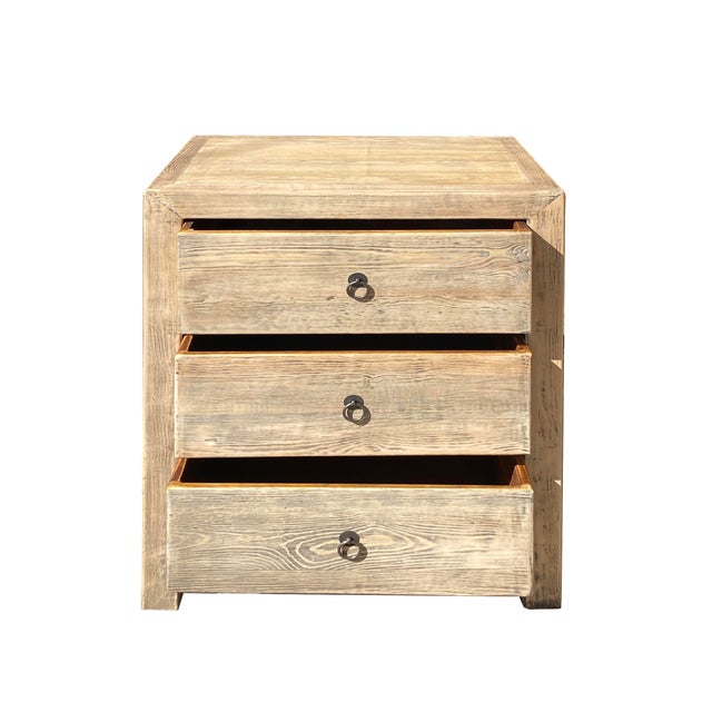 Natural Raw Wood Rough Surface 3 Drawers End Table Nightstand Chairish