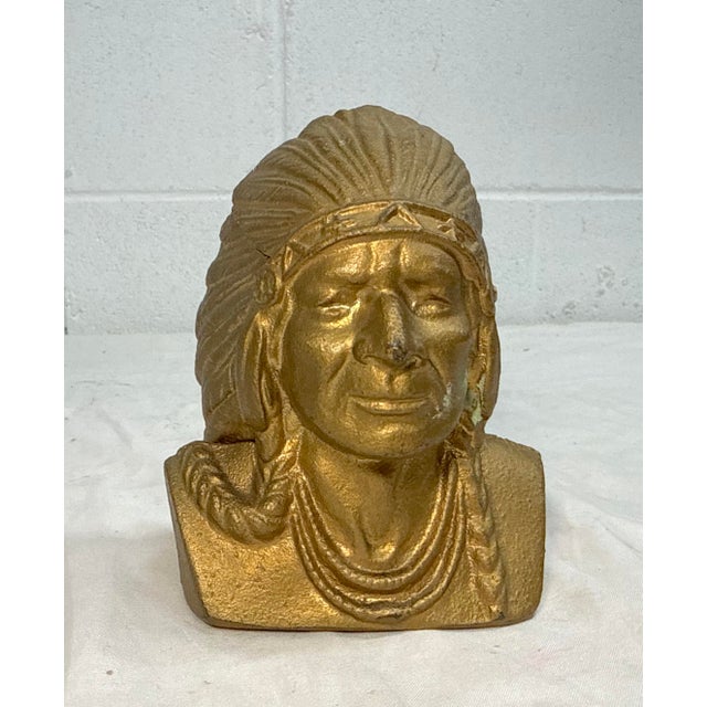 Share Vintage Original Indian Head National Bank Chief Cast Iron Still Coin Bank For Sale - Image 4 of 9