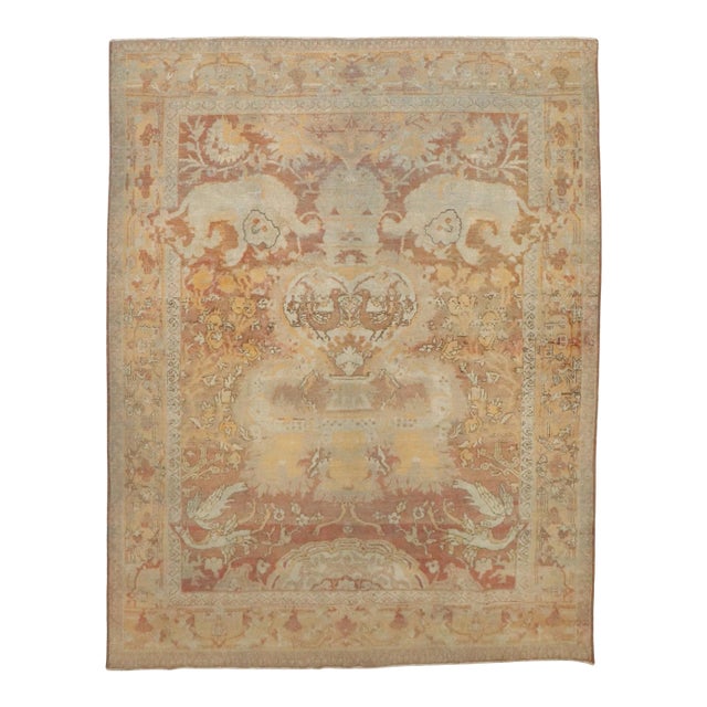 19th Century Antique Zabihi Collection Square Agra Pictorial Animal Rug For Sale