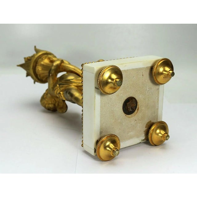 Metal Napoleon III Style Candlestick in White Marble and Fire-Gilt Bronze, 1860s For Sale - Image 7 of 8