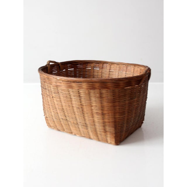 Vintage Woven Rattan Basket With Handles For Sale - Image 6 of 13