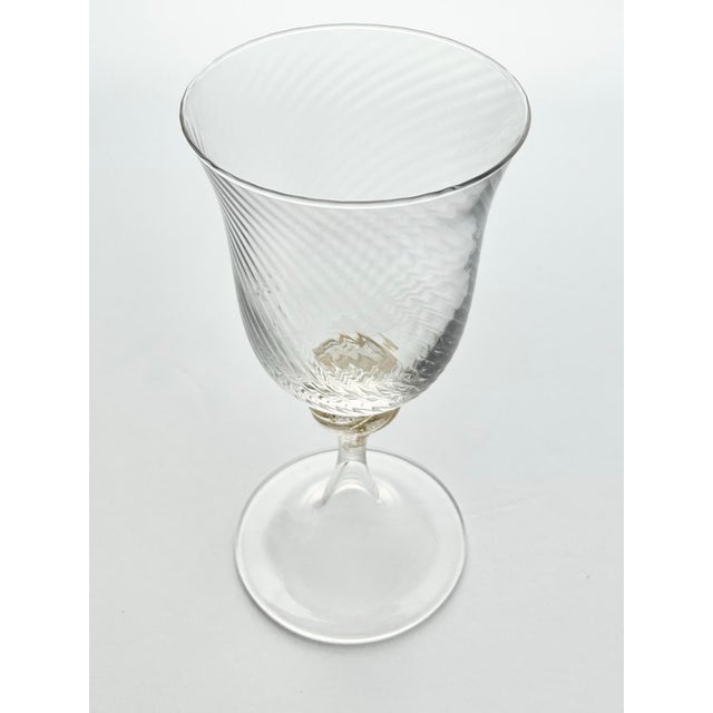Contemporary 1990s Murano Torcée Single Hand Blown Swirl Optic Gold Flake Stem Water Glass For Sale - Image 3 of 4