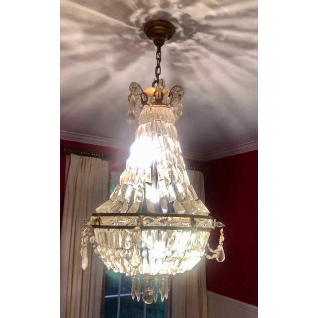 Metal Antique Late 19th Century French Empire Brass and Crystal Chandelier For Sale - Image 7 of 8