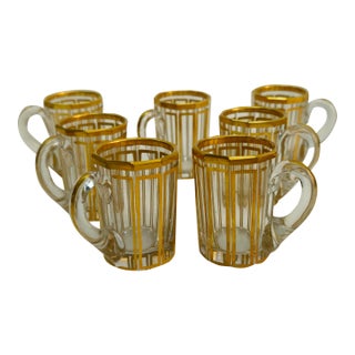 1910s Art Deco Attributed to Baccarat Cannellures Crystal Liqueur Glasses With Handles - Set of Seven For Sale