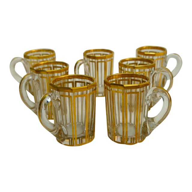 1910s Art Deco Attributed to Baccarat Cannellures Crystal Liqueur Glasses With Handles - Set of Seven For Sale