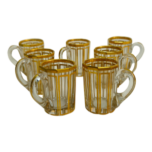 1910s Art Deco Attributed to Baccarat Cannellures Crystal Liqueur Glasses With Handles - Set of Seven