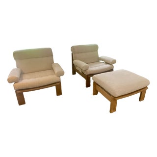 Armchairs and Ottoman attributed to Rolf Benz, Germany, 1980s, Set of 3 For Sale