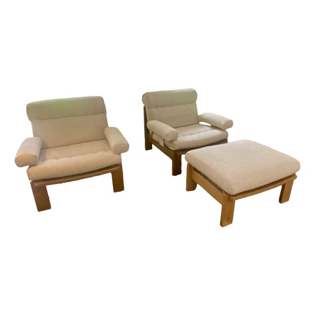 Armchairs and Ottoman attributed to Rolf Benz, Germany, 1980s, Set of 3 For Sale