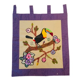 1950s Colorful Textile Wall Art With Toucan Bird From Costa Rica For Sale
