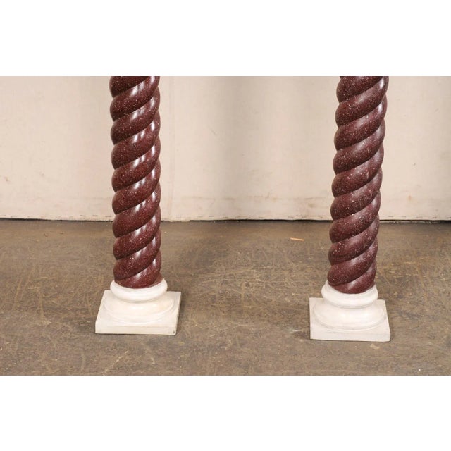 Brown Early 20th Century Italian Pair Faux-Porphyry Twist Pedestals For Sale - Image 8 of 10