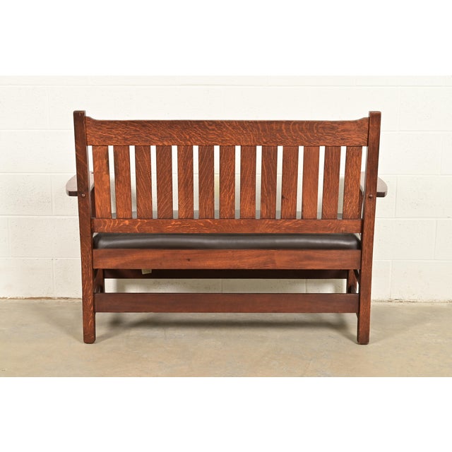 L. & J. G. Stickley Antique Mission Oak Arts & Crafts Bench or Settle Sofa, Circa 1910 For Sale - Image 9 of 10