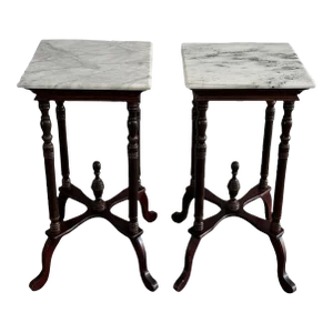 Late 20th Century Victorian Revival Marble Pedestal Plant Stands - a Pair