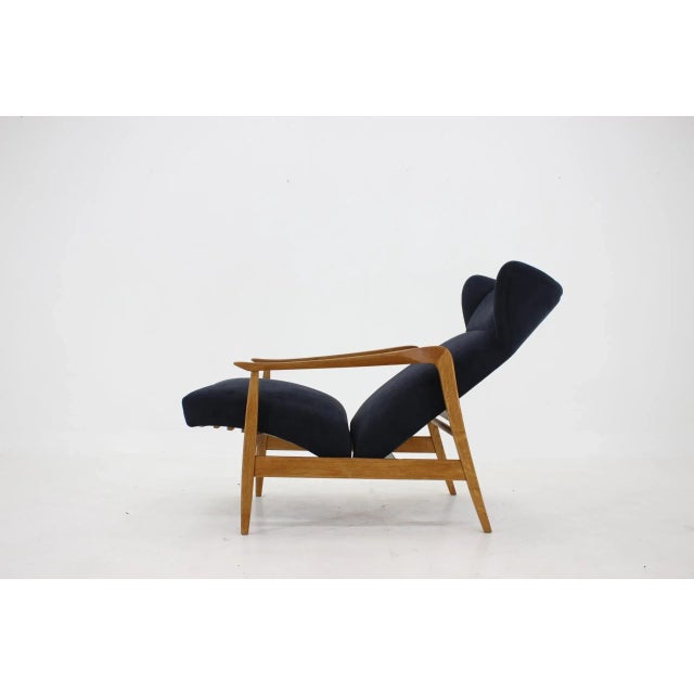 Czechoslovakian Oak Reclining Wing Chair, 1960s For Sale - Image 6 of 15