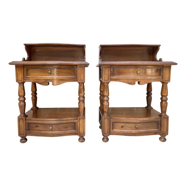 Mid 20th Century Spanish Wood Nightstands, Set of 2 For Sale