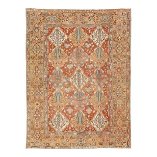 Handmade 1920s Persian Bakhtiari Wool Rug With Floral Motif in Orange For Sale