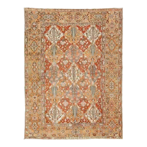 Handmade 1920s Persian Bakhtiari Wool Rug With Floral Motif in Orange