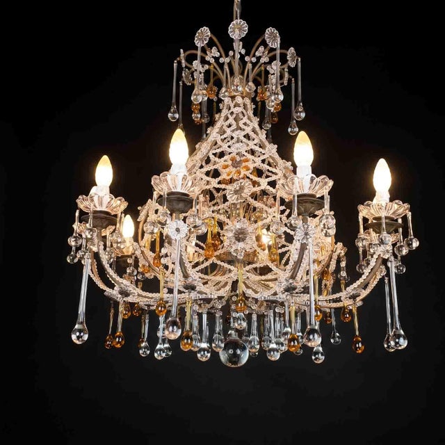 Italian Beaded Crystal 10-Light Chandelier with Amber Drops, 1950s For Sale - Image 14 of 16