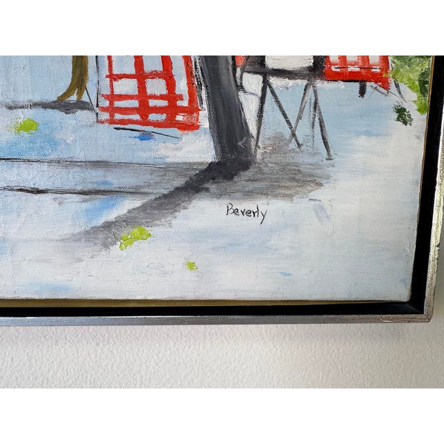 1980’s Beverly Parisian Cityscape Street Scene Oil on Canvas Painting, Wood Framed For Sale - Image 10 of 12