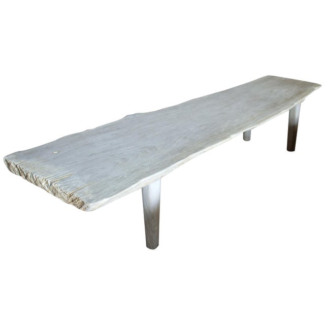 Impressive single slab, live edge teak coffee table or bench with natural erosion on one end. We have added a light white...