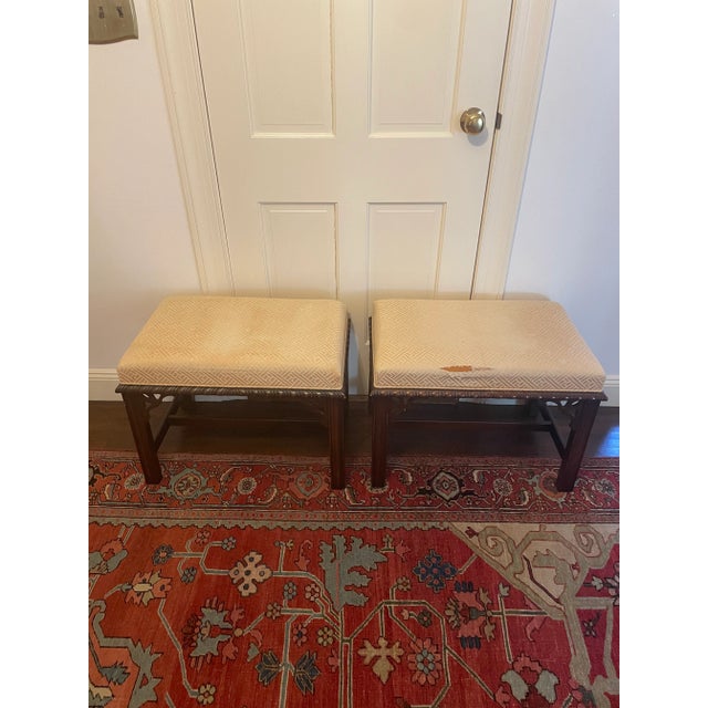 1980s Pair of Drexel Chippendale Style Chinoiserie Stools For Sale - Image 5 of 8