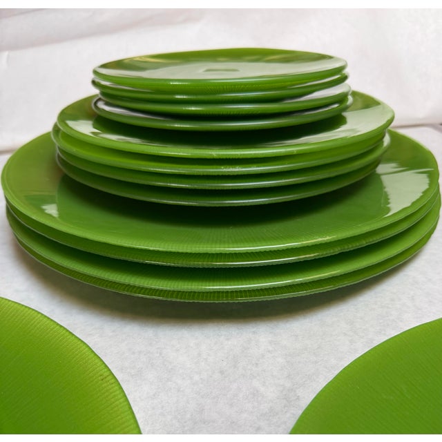 Italian Vintage Italian Murano Style Hand Blown Emerald Green Glass Plate Set 18pc For Sale - Image 3 of 12