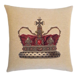Crown Cream Tapestry Cushion With Feather Filler - 46x46cm (18"x18") For Sale