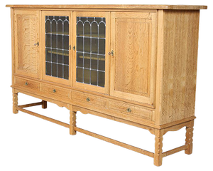 Large Vintage Danish Oak & Glass Sideboard, 1950s