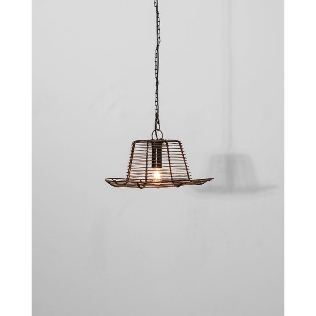 Industrial 1900s French Industrial Flared Wire-Frame Pendant Light For Sale - Image 3 of 18