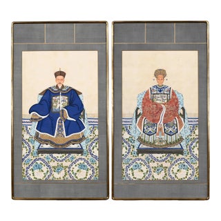 Early 20th Century Large Chinese Ancestor Portraits - a Pair For Sale