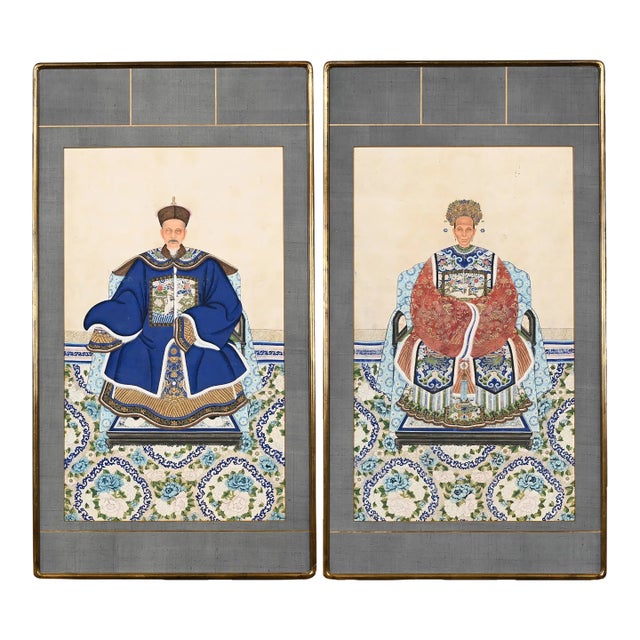 Early 20th Century Large Chinese Ancestor Portraits - a Pair For Sale