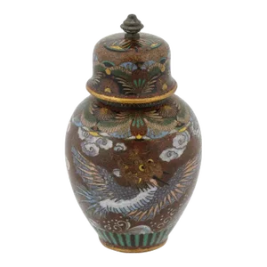 Antique Early Meiji Japanese Cloisonne Goldstone Enamel Double Dragon Lidded Jar
