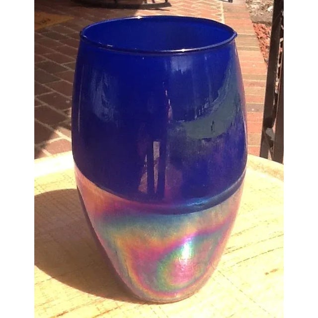 Colorful Cobalt Blue Art Glass Vase For Sale - Image 4 of 5
