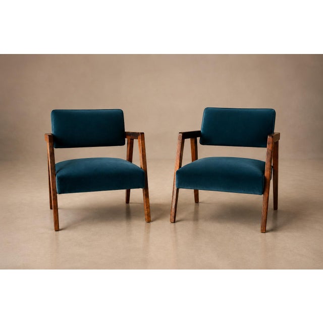 Brazilian Modern Armchairs in Imbuia Wood and Deep Petrol-Blue Mohair, Brazil, 1950s For Sale - Image 18 of 18