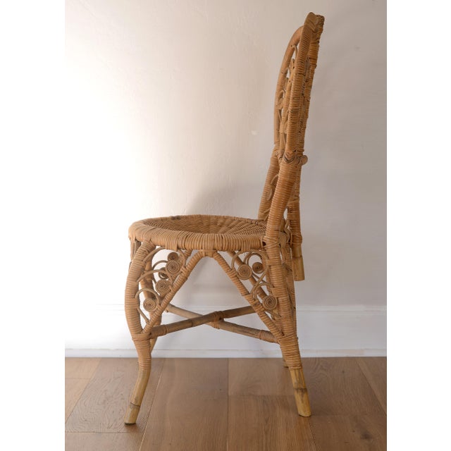 Wood Vintage 1970s Boho Bamboo & Rattan Heart Back Chair For Sale - Image 7 of 17
