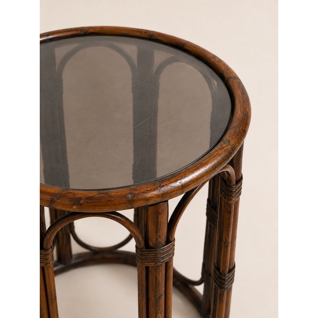 Vintage Mirror and Bamboo Side Tables with Smoked Glass, 1970s, Set of 3 For Sale - Image 4 of 8