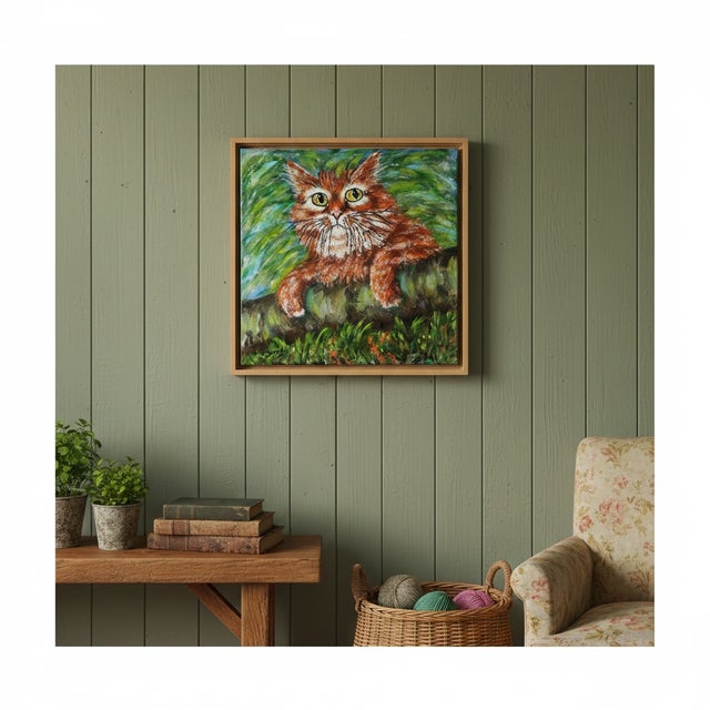 Irene Van Genderen-Van De Wilt, Orange Cat Painting, 2000s, Canvas and Beech For Sale - Image 5 of 17