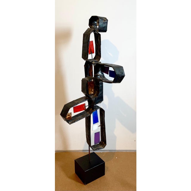 Italian Mid Century Mod Large Brutalist Welded Copper Enamel Sculpture Wood Base, c.1950's For Sale - Image 9 of 14